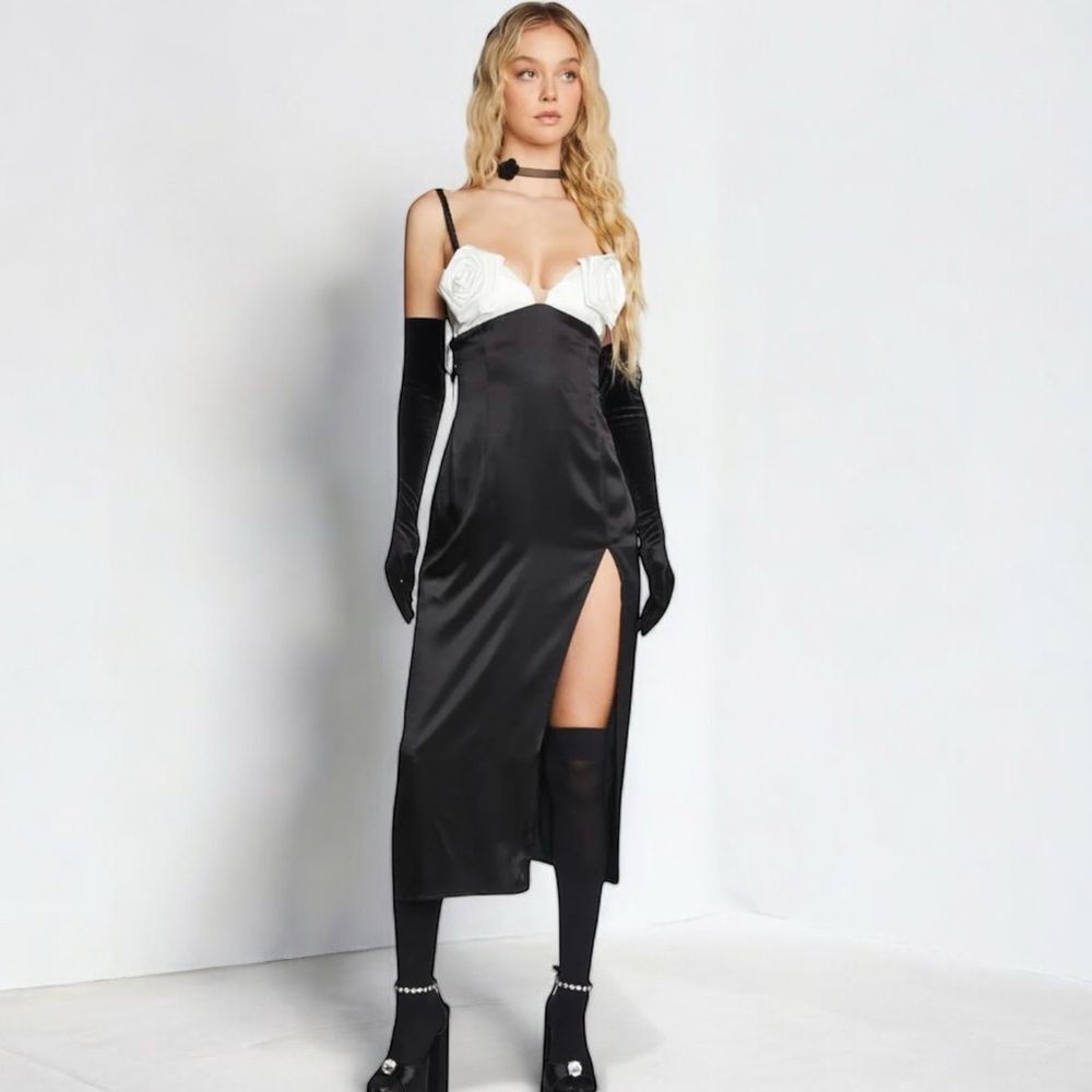New For Love & Lemons Rita Maxi Slip Dress Medium Rosetta Cup Satin Open Back